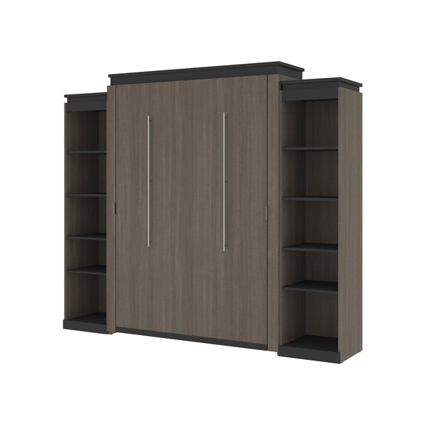 Bestar Orion 104W Queen Murphy Bed with 2 Narrow Shelving Units (105W), Bark Gray & Graphite 116884-000047 - main